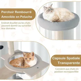 Comparer les prix de GIANTEX Arbre à Chat Tour à Chats avec Plateformes de Saut Capsule Spatiale Tour d’Activité en Peluche avec Poteau à Gratter