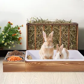 Meilleurs prix pour Râtelier à foin 3 en 1 en bois pour pindistributeur de nourriture pour petits animaux de compagnie (couleur grillée) SAC A FOIN
