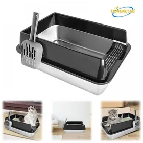 Meilleurs prix pour Bac à litière pour chat QUIIENCLEE 50 x 35 x 24 cm acier inoxydable pour usage domestique au bureau ou en animalerie noir