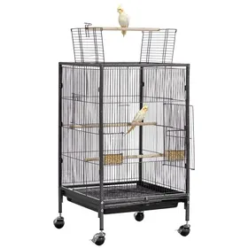 Comparer les prix de Cage Oiseau-VEVOR-46x46x77cm-Volière Oiseaux Toit Plat Ouvert Cage-Perroquet sur Pied Roues