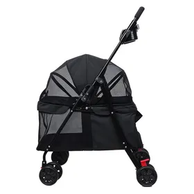 Meilleurs prix pour Poussette pliable pour Chien et Chat avec porte-gobelet, Pneus Rotatifs à 360° - Fenêtres en Maille - Doublure Amovible - Noir