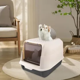 Meilleurs prix pour JEOBEST-Bac à litière pour chat avec pelle à litière noir 36*51*34 cm design 2 en 1 ouvert + fermé