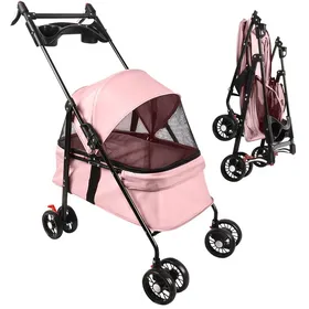 Meilleurs prix pour SUPFINE Poussette Pliable pour Animal de Compagnie 50*70*95cmPoussette Chien Chat Tout Terrain avec Porte-Gobelet Jusqu’à 15KG