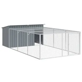 Meilleurs prix pour SALE dhiver Niche/Maison pour chien - UU - Grand Chenil - avec enclos Anthracite 197 x 396 x 110 cm Acier galvanisé CC359