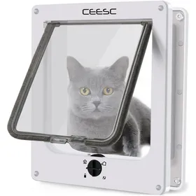 Meilleurs prix pour Chatière magnétique porte chat verrou 4 positions - taille intérieure 195 x 18 x 55 cm blanc - lot de 2