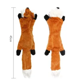 Comparer les prix de Jouet pour chien 45cm – 1 peluche renard réaliste avec bruit qui couine et tissu froissé – Sans rembourrage – Unité
