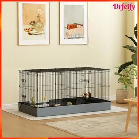 Comparer les prix de Cage pour petits animaux - AKOZON - 11043 - 2-en-1 toit amovible - 2 zones séparées - 121x61x61 cm