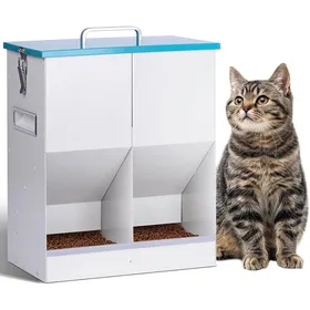 Comparer les prix de Distributeur automatique de croquettes pour chats - ZGEER - 10L - Pour 2 chats - Argent + bleu