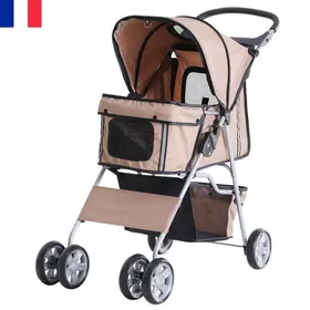 Comparer les prix de Poussette Chariot pour chien pliable en tissu oxford épais - Animaux Chariot à 6 Roues - avec panier de rangement - café marron