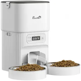 Comparer les prix de Distributeur croquettes 4L minuteur 2 bols inox 1 à 6 repas programmables anti-bourrage alimentation secteur ou piles.