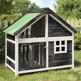 Meilleurs prix pour Chenil Gris Blanc Vert 96 x 605 x 87 cm en bois de pin avec toit résistant à leau pour Chiens en Extérieur 77512