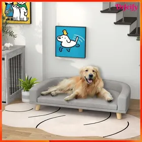 Meilleurs prix pour Canapé pour chien - AKOZON - 8622 - Grand 98x67x25 cm - Tissu polyester effet lin - Pieds en pin massif