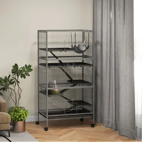 Meilleurs prix pour Cage pour rongeurs multifonction 4 plateformes 3 rampes 4 portes dim. 80L x 52l x 159H cm acier gris argenté noir