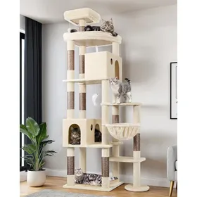 Meilleurs prix pour Arbre A Chat Beige Xxl 213 Cm Avec 2 Immense Niches Extra-Large Plateformes Panier Solide Arbre À Chat Pour Gros Chats Gr[AC336]