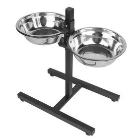 Meilleurs prix pour KEDIA Distributeur De Nourriture Et Bols deau pour Chiens en Acier Inoxydable Réglable Gamelle Surélevée 23cm 4 Pieds Stable