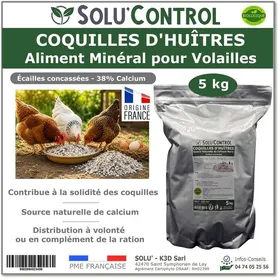 Comparer les prix de 5 kg Écailles de Coquilles dHuîtres pour Volailles (Poules oies ...) - SOLUCONTROL - Aliment Minéral- 38% Calcium