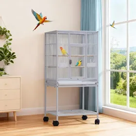 Meilleurs prix pour TOYS S-Grand cage oiseaux - avec support et roulettes - pour cacatoès perruche canaris perroquet - acier -48.5 x 46 x103cm -blanc
