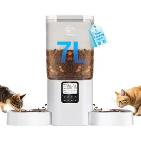 Meilleurs prix pour Distributeur automatique de croquettes pour chats - ZGEER - Double gamelle - 7L - Blanc - 47x18x40 cm