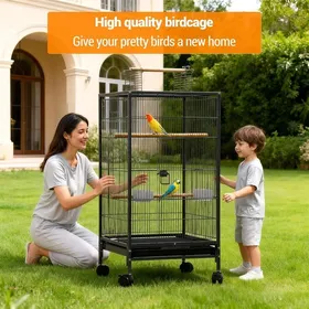 Comparer les prix de Grande Cage Oiseaux avec Support à Roulette Voliere Cage Perroquet -45.5  X 45.5 X 100.5cm