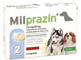 Comparer les prix de VERMIFUGE Spectre Large Milprazin Chien Chiot BOITE 2 COMPRIMÉS moins de 5kgs