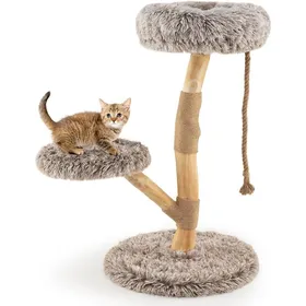Comparer les prix de GOPLUS Arbre à Chat en Bois de Poirier avec Tour Multi-Niveaux Poteaux à Gratter Perchoir Confortable Corde Suspendue