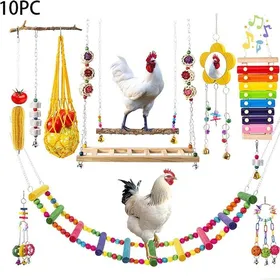 Comparer les prix de Ensemble de 10 jouets pour poules - Jouets - Accessoires pour poules - Xylophone pour poules - Miroirs pour poules - Échelles pour