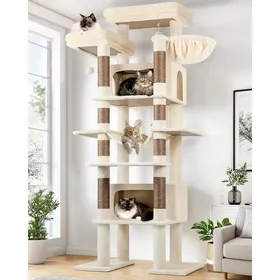Comparer les prix de Arbre à chat - HOLISANE - 213 cm - Beige - 2 niches 50x30x30 cm - 8 poteaux sisal