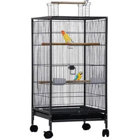 Meilleurs prix pour TOYS SELLING-Grande Cage Oiseaux avec Support à Roulette Voliere Cage Perroquet -45.5*45.5*100.5cm