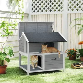 Meilleurs prix pour Niche extérieure pour chat abri pour chat dextérieur imperméable toit à charnières bois dépicéa 80 x 93 x 95 cm gris