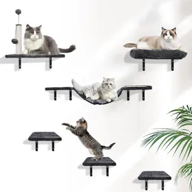 Meilleurs prix pour Mur D'Escalade Pour Chat - Ensemble De 6 Étagères Murales - Parc Avec Salon - Pont - Arbre - Escalier Et Planche À Gratter - J