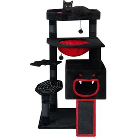 Comparer les prix de Arbre À Chat Gothique 120 Cm Noir Avec Lit De Cercueil Condo Spacieux Lit Avec Coussin Doux Épais Arbre À Chat En