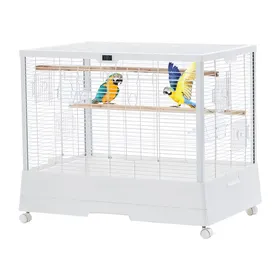 Meilleurs prix pour Cage à oiseaux 28 Pouces 71x68x47 cm avec Roulettes Détection Température Mangeoires pour Perruches Inséparables Blanc