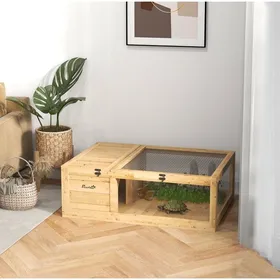 Meilleurs prix pour Terrarium pour tortue EVRYAE 91 x 605 x 32 cm en bois avec double espace couvercle ouvrant et parois vitrées jaune