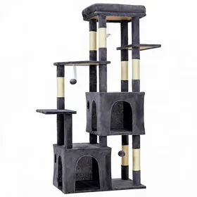 Comparer les prix de Arbre à Chat Robuste 155cm  Idéal Grands Chats & Maine Coon Perchoir XXL 2 Niches Poteaux Sisal Jouets suspendus - Gris foncé