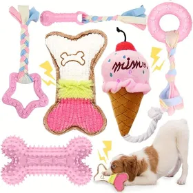 Comparer les prix de Jouets de dentition pour petit chien - Phoesky - Lot de 6 - Caoutchouc souple - Corde en coton - Durable - Rose