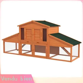 Comparer les prix de LIA Clapier cage à lapins rongeurs poulailler XXL 2 étages 2 enclos tiroir déjection 225L x 070l x 1H m bois massif pin