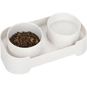 Meilleurs prix pour Gamelles surélevées en céramique support incliné à 15 ° ensemble de gamelles surélevées anti-vomissement pour chats - Blanc