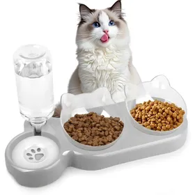 Comparer les prix de Gamelle chat 3-en-1 inclinée 15° double bol stockage eau automatique pour minets/chiots