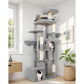 Meilleurs prix pour Arbre à chat XXL - HOLISANE - 193 cm - 2 grandes niches - Hamac 50x40 cm - Pour 3-5 grands chats