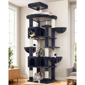 Meilleurs prix pour Arbre à chat XXL - JOZSI - Hauteur 209 cm - 2 Niches - 3 Paniers moelleux - Plateformes rembourrées - Griffoirs en sisal