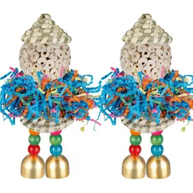 Meilleurs prix pour Lot de 2 Jouets pour Oiseaux à Suspendre avec Clochette pour Petits perroquets perruches (Chapeau Fille Grand) (Chapeaux naturels)