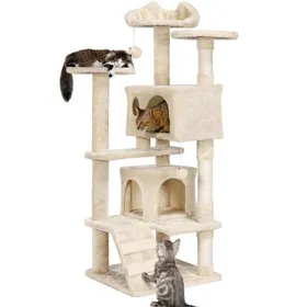 Meilleurs prix pour Arbre à chat, meubles grimper, hauteur 138 cm, chats avec 2 balles en peluche, corde en sisal, pour petits et grands chats, Beige