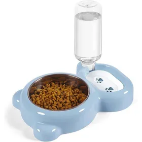 Meilleurs prix pour Ensemble de gamelles nourriture et eau pour chats avec distributeur deau et bol en acier inoxydable pour chats - Bleu clair