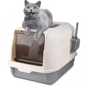 Comparer les prix de Bac à Litière pour Chat - Avec Pelle à Litière - Couvercle Amovible - Double porte - 36x51x34 cm - Gris - LVHCMFOHM