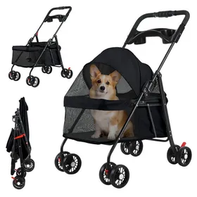 Comparer les prix de Poussette de chat et chien - 4 roues Poussette pour chien pliable avec fenêtres Porte-gobelet pour animaux de petite et moyenne
