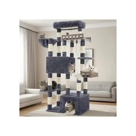 Comparer les prix de Arbre à chat - HOLISANE - 174 cm - Gris foncé - 2 perchoirs en bois - 15 poteaux à griffer