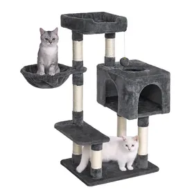 Comparer les prix de Dogat Arbre à Chat Hauteur 98cm Arbre à Grimper Griffoir avec Plate-Forme Centre dactivités et Boule en Peluche Gris Foncé