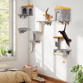Comparer les prix de GIANTEX Arbre à Chat Mural avec Hamac Confortable 2 Griffoirs 2 Plateformes Montage Personnalisée Mural