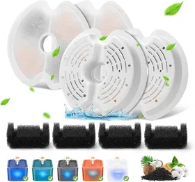 Meilleurs prix pour Filtre Fontaine Eau Chat,4 pièces de Filtre de Rechange pour Fontaine pour Chat 67oz/2L avec éclairage Nocturne LED,4 Filtres 2L