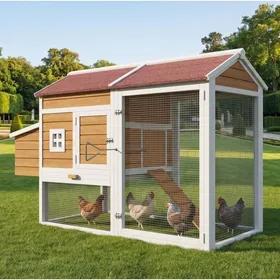 Comparer les prix de Poulailler Extérieur Bois Naturel Cage À Poules FloraGrace Pour Jardin Avec Pondoir Et Enclos 185x91x115cm